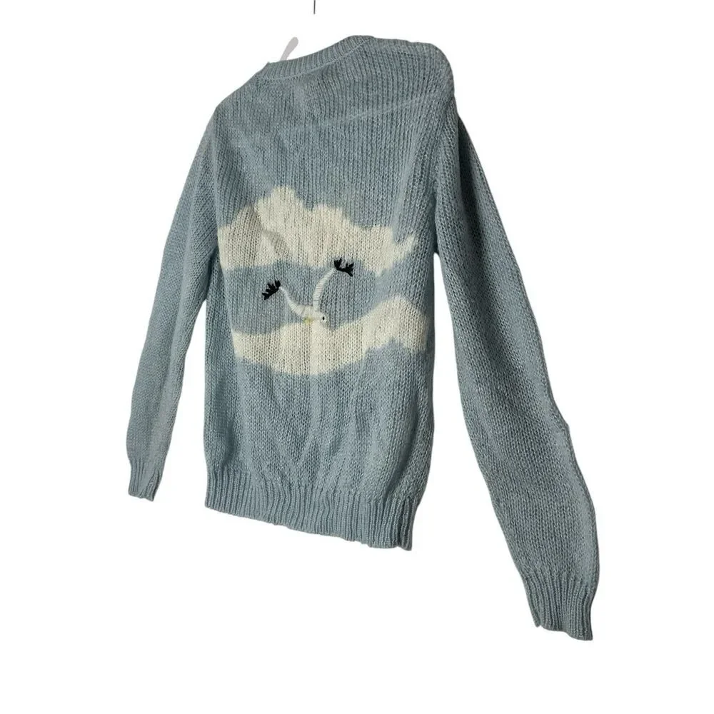 Vintage Ades Of California Women's Sweater XL Birds Cloud Beach Outdoor Y2K Blue - Picture 6 of 10